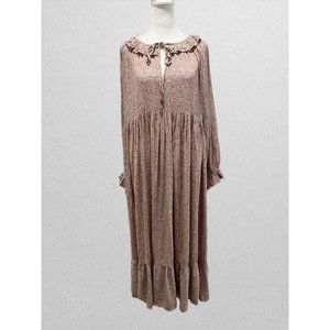 Yura Mauve Floral Long-Sleeved Tie-Neck Maxi Dress